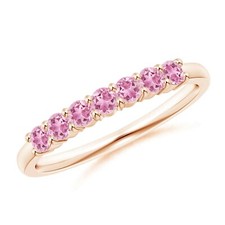 Round Pink Topaz Gemstone Mother Prong Full Eternity Ring Size 7 Sterling Silver