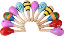 Sansheng 12 PCS Mini Wood Festival Maracas Toys, Wooden Maracas Festival Paintin