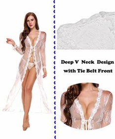 Womens Sexy Long Lace Kimono Robe Lingerie Eyelash Babydoll Sheer Cover up Dress