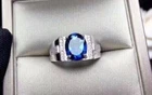 3 CT OVAL CUT Lab-Created SAPPHIRE MEN'S ENGAGEMENT RING 14K White GOLD Plated