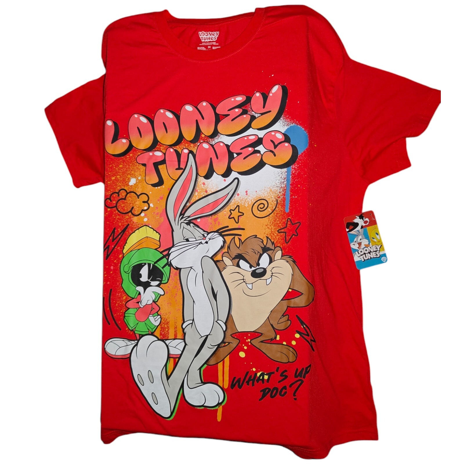 Looney Tunes Mens Red Graphic Tee 3XL Featuring Bugs Bunny Taz Marvin the Martian