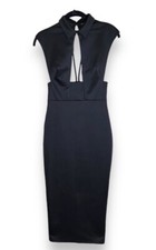 Asos Waistcoat Plunge Midi Pencil Dress Black Size 0 Sleeveless High Neck