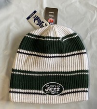 New York Jets Knit Beanie Winter Hat Toque Skull Cap Reebok Striped Reversible