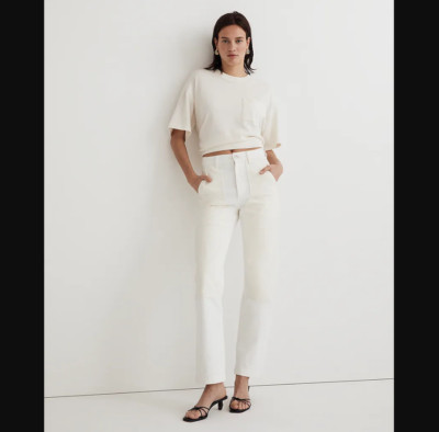 Madewell NEW NWT Womens 23 Ivory White 90s Straight Fit Two Tone Jeans