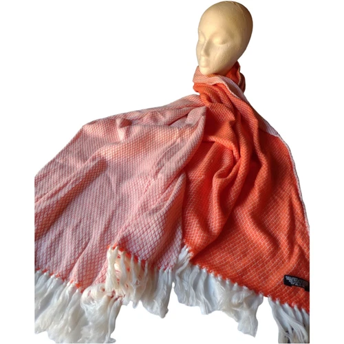 Orange Cashmere Shawl Stole Wrap Scarf With Tassel 78" Handmade Diamond Pattern