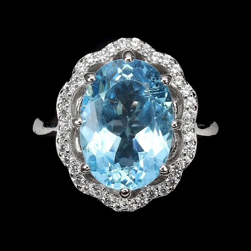 925 Sterling Silver Oval Sky Blue Topaz 14x10mm White Topaz Ring | eBay ...