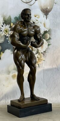 Abstract Bronze Muscle Man Flexing Sculpture Nude Male Fitness Model Muscular