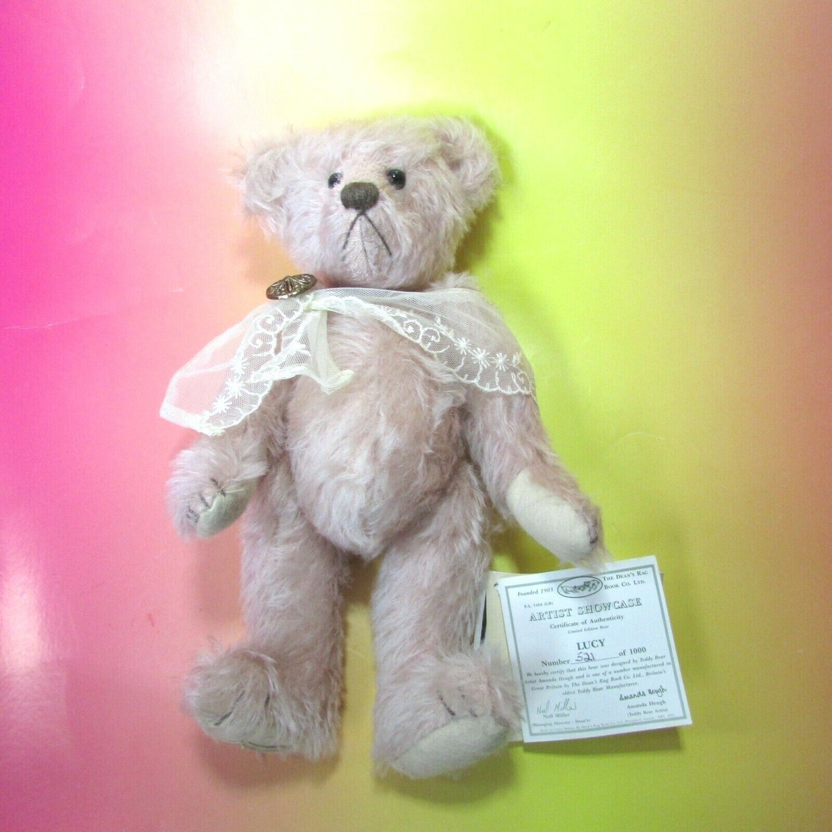DEAN'S RAG Book Artist Amanda Heugh LUCY Pink Mohair Teddy Bear