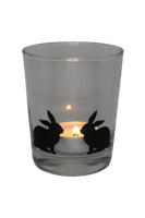 "Deko Teelicht Glas Windlicht Print \"Zwei Hasen\" Schwarz Glitzer Handmade"