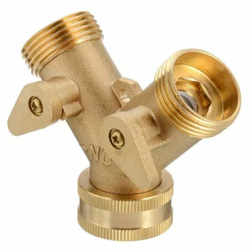 Solid Brass Double Two Way Tap Garden Connector Adaptor Hose Splitter (2 PACK) - Picture 7 of 8