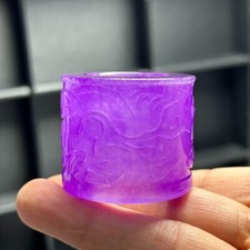 Real Natural AAA Ice purple Burmese Jade Jadeite Amulet archery thumb Rings