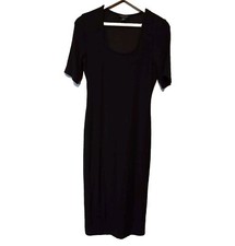 Rachel Zoe Womens MED Dress Black Rib Knit Midi Short Sleeve Square Neck Bodycon