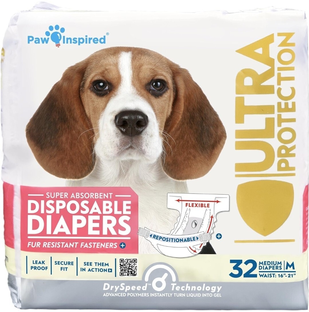Paw Inspired 32ct Ultra Protection Disposable Dog Diapers Medium New