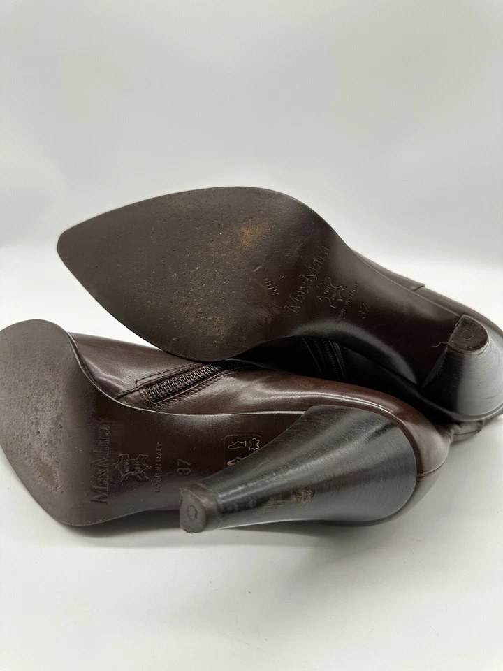 Max Mara Brown High-Waisted Leather Boots, Size 37 - Image 4 of 4