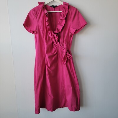Lafayette 148 New York Winfrey Faux Wrap Dress sz 8 Glam Pink Ruffle  Barbiecore | eBay