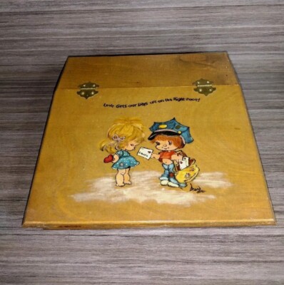 Vintage Wooden Slant Top Lap Writing Stationary Desk Box Mid century Home Decor 