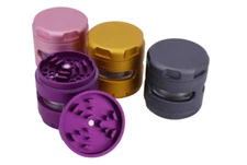 2.5x3 Inches 4-Piece Aluminum Grip Edge Grinder with Glass Window Herb Grinder