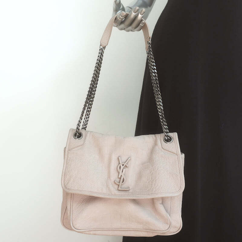 Borsa a tracolla Saint Laurent Niki media in rilievo coccodrillo nabuk talpa