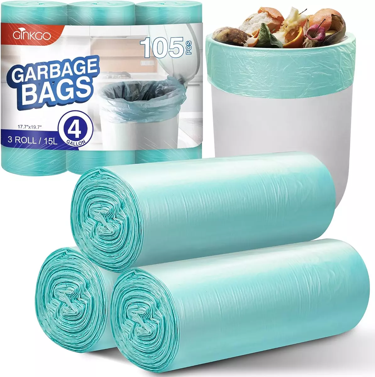 105 Count Small Garbage Bags 4 Gallon Trash Bag for Bathroom, Clear Small  Trash