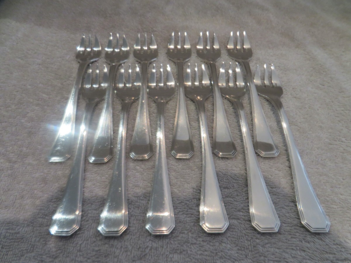 Mid 20th c French silver-plated 12 oyster forks Christofle America