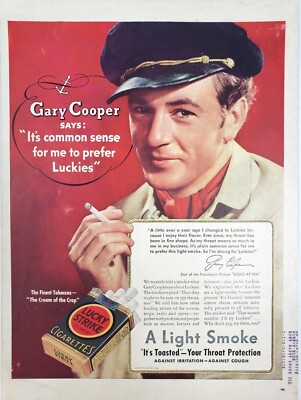 Gary Cooper Lucky Strike Cigarette Magazine Ad Art Print Luckies Souls At Sea