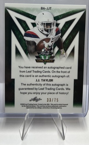 J.J. Taylor 2020 Leaf Valiant Green AUTO RC CARD#BAJJT AUTO #D33/75 - Picture 2 of 3