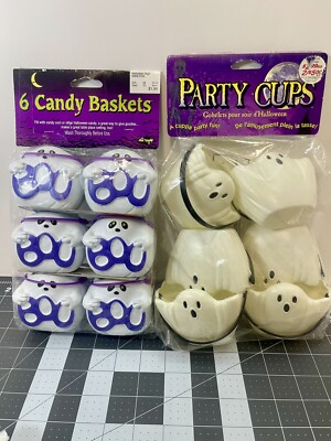 Plastic Blow Mold Ghost Candy Containers Vtg 90s Halloween Fun World PMG