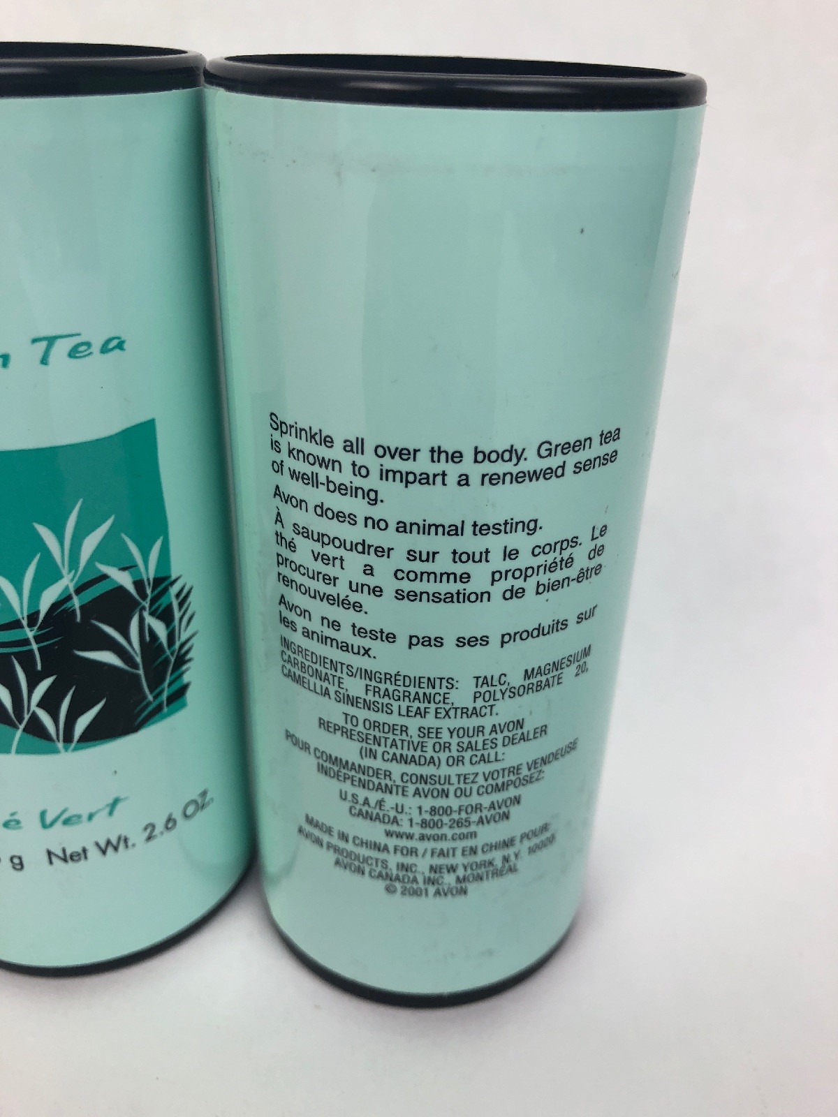 2  x Avon Naturals Green Tea Talc Full Size - 2.6 oz - NEW SEALED - Discontinued