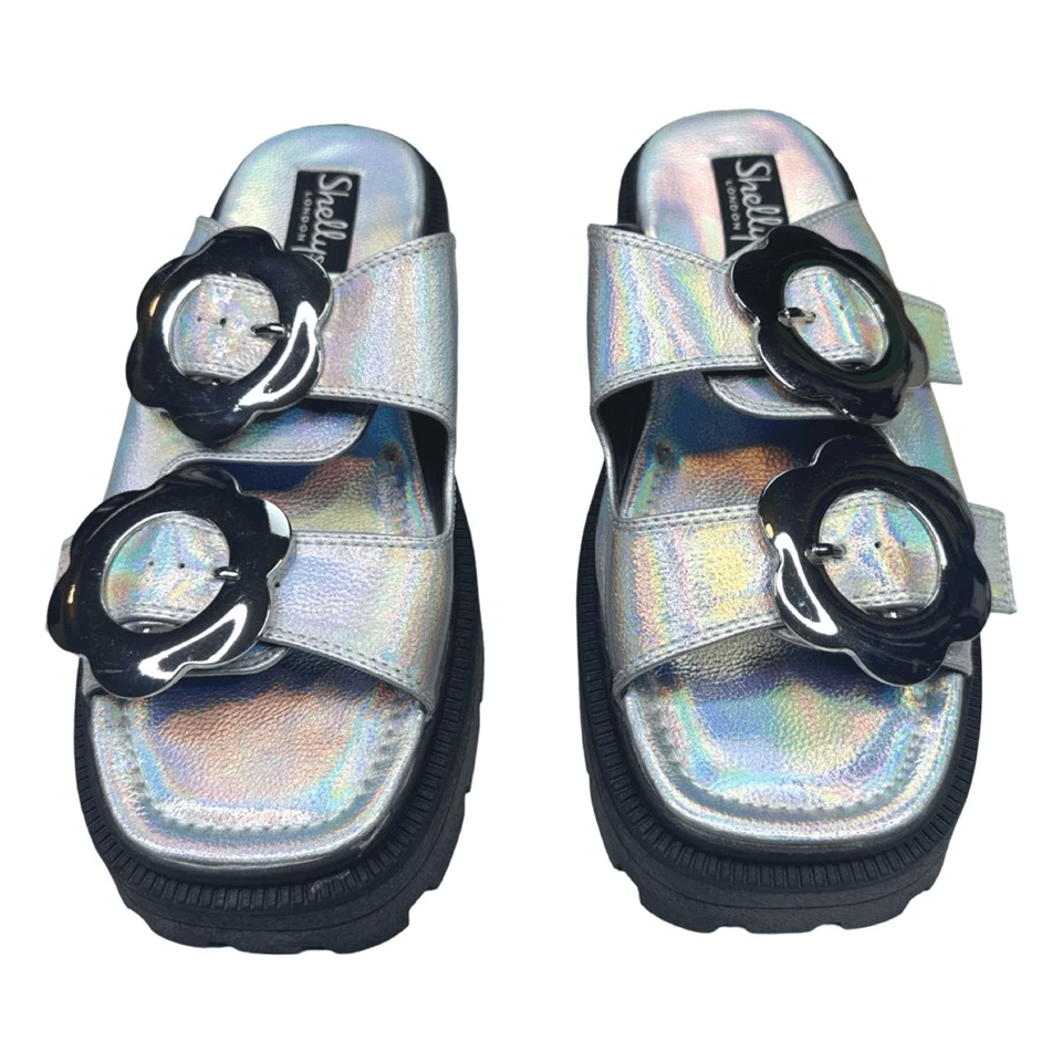 Ползунки Shellys London x Dolls Kill Amber Flower коренастая подошва размер 8 серебристые Y2K - Изображение 2 из 4