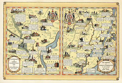 Historical Map Landmarks of George Washington's life Philadelphia Wall Poster