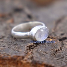 Natural Rainbow Moonstone 925 Sterling Silver Boho Promise Ring US Size 11.25