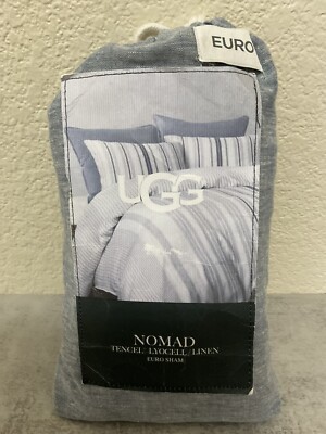 UGG Nomad Linen Euro Pillow Sham Light Gray/Dark Denim Tencel Blend 1pc