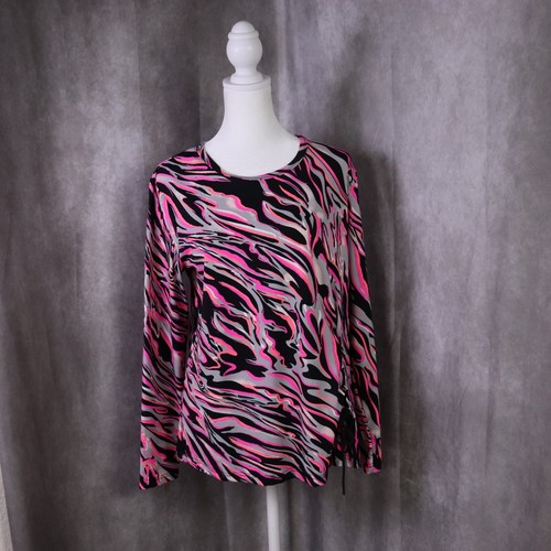 Lulu B Top Damen Medium Rosa Animal Print Langarm Pullover Beach Resort