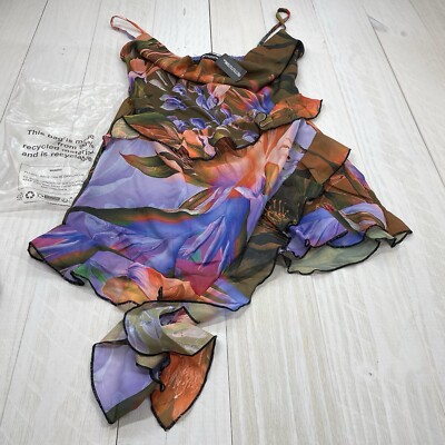 Pretty Little Thing Purple Floral Print Frill Detail Asymmetric Mini Dress US 6