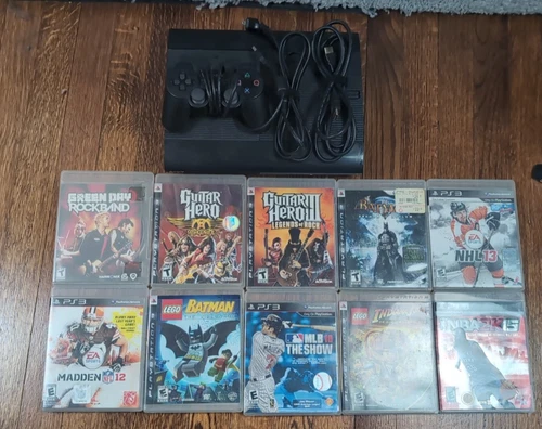 Sony PlayStation 3 PS3 Black Super Slim Console Bundle with 10 Games Tested