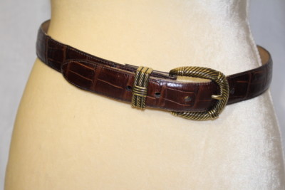 Brighton Brown Leather Belt  Gold Croco Buckle Brighton Brown Croc Leather Belt #44209 Size L | eBay main image 2