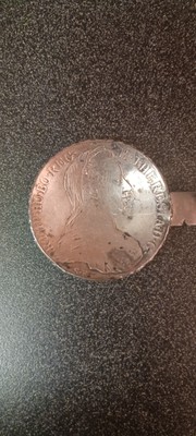 Antique Silver Spoon Austria Double Head Eagle M. Theresa Coin 