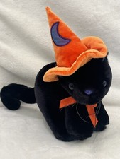 Dan Dee Black Cat 10" Plush Orange Witch Hat Halloween Stuffed Animal Toy