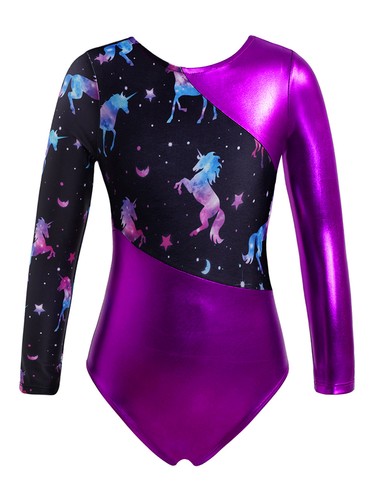 Kids Girls Long Sleeve Ballet Print Splice Gymnastics Jumpsuit - Picture 17 of 56