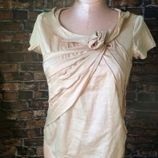 NWT $79 Talbots Ivory Summer Cotton Career Blouse Pretty Trim 2  Small