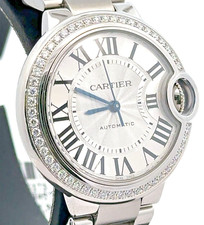 Cartier Ballon Bleu 33mm Automatic Original Diamond Bezel W4BB0023 New! Box/Card 2