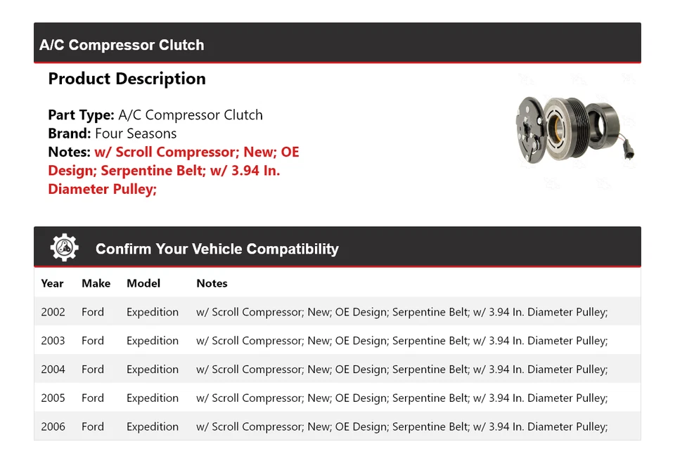 Embrague compresor aire acondicionado Ford Expedition 2002-2006 4 estaciones 2003 2004 2005 Foto 2 de 4
