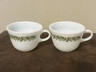 VTG PYREX Cups Mugs Crazy Daisy Spring Blossom White Green Set of 2 USA Retired