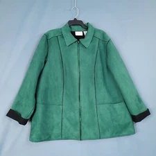Alfred Dunner Women's Full Zip Faux Suede Jacket Fleece Lined Green Size 16W