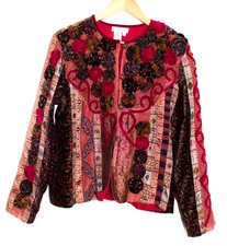 Vintage Coldwater Creek Tapestry Jacket M Art to Wear Velvet Flower Patchwork