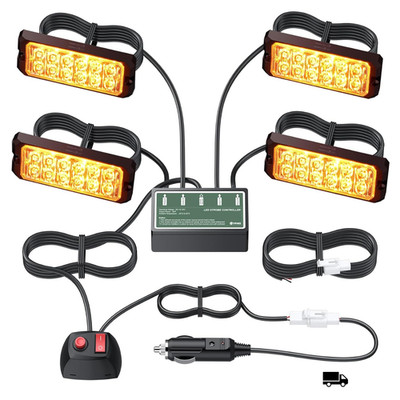 EYPINS Front Flash 4x12 LED Strobe Warning Light 8 Modes 48