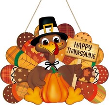 Thanksgiving Decoration Wooden Turkey Pumpkin Door Wreath for Front Door Sign