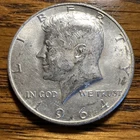 1964 Kennedy Half Dollar, 90% Silver, Circulated Some Toning.  Free Shipping.