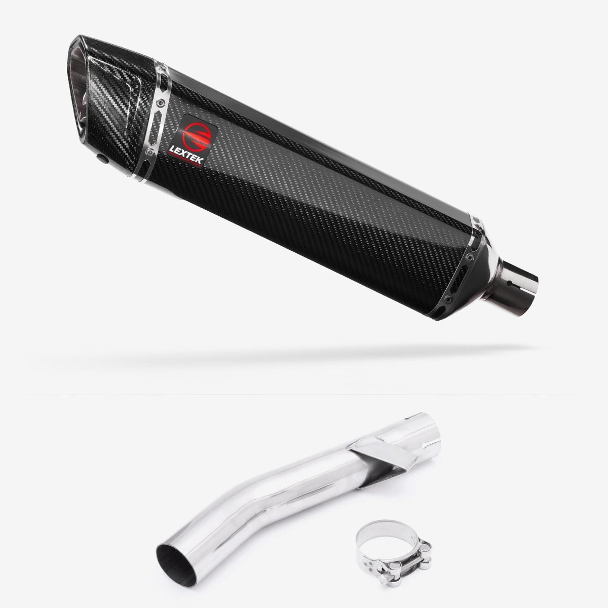 Lextek Carbon Fibre SP7C 400mm Exhaust with Link Pipe Silencer Chrome Polished
