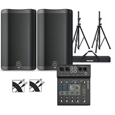 Harbinger VARI 2410 10" Powered Speakers Package w/LX8 Mixer, Stands and Cables